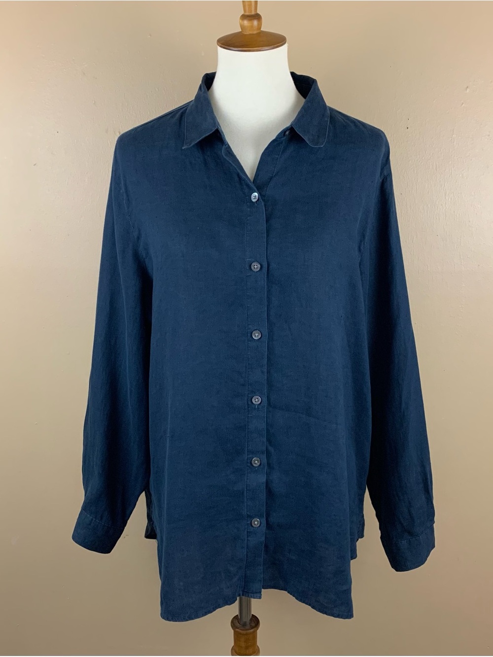 J Jill Shirt Womens Large Blue 100% Linen Casual Button Up Long Sleeve Nautical